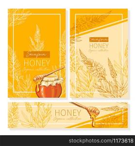Sainfoin Honey Print Template. Yellow and Orange Banners for Thanksgiving Holiday or Packaging Brand Identity. Vector Illustration. Sainfoin Honey Print Template. Yellow and Orange Banners