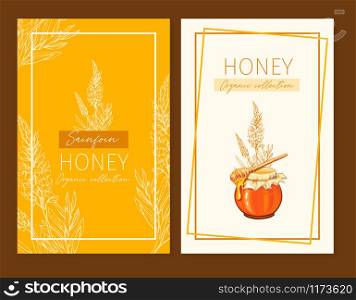Sainfoin Honey Print Template. Yellow and Orange Banners for Thanksgiving Holiday or Packaging Brand Identity. Vector Illustration. Sainfoin Honey Print Template. Yellow and Orange Banners