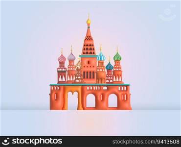 Saint Basil&rsquo;s Cathedral in Moscow landmark symbol and icon of Russia. Beautiful building architecture in 3d render vector illustration. Travel landmark of the world in Russia.