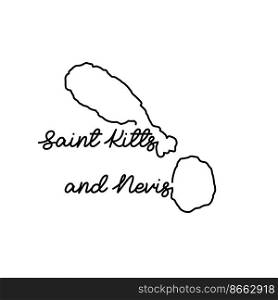 Saint Kitts and Nevis outline map with the handwritten country name. Continuous line drawing of patriotic home sign. A love for a small homeland. T-shirt print idea. Vector illustration.. Saint Kitts and Nevis outline map with the handwritten country name. Continuous line drawing of patriotic home sign