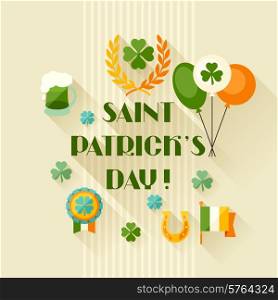 Saint Patrick&#39;s Day greeting card in flat design style.