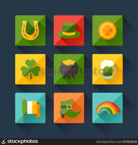 Saint Patrick&#39;s Day icons in flat design style.