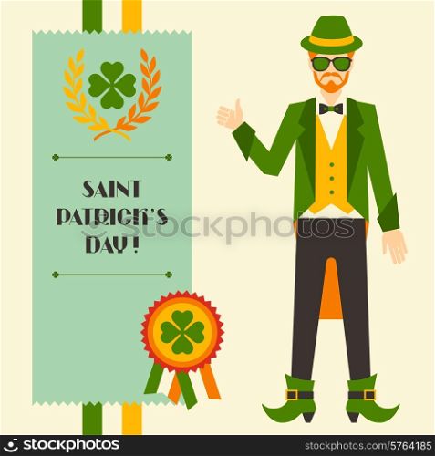Saint Patrick&#39;s Day illustration with hipster leprechaun.