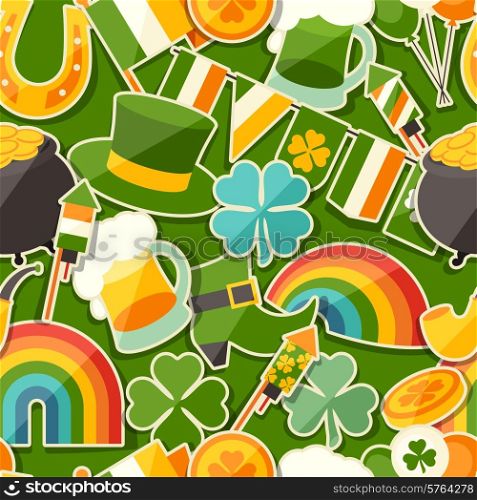 Saint Patrick&#39;s Day seamless pattern with stickers.