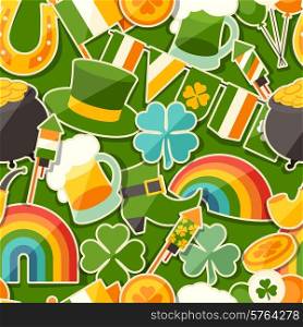 Saint Patrick&#39;s Day seamless pattern with stickers.