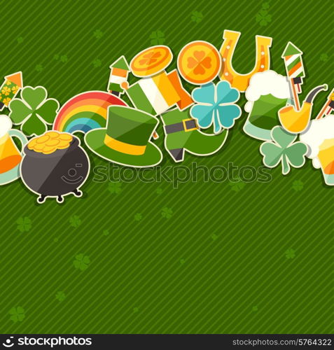 Saint Patrick&#39;s Day seamless pattern with stickers.