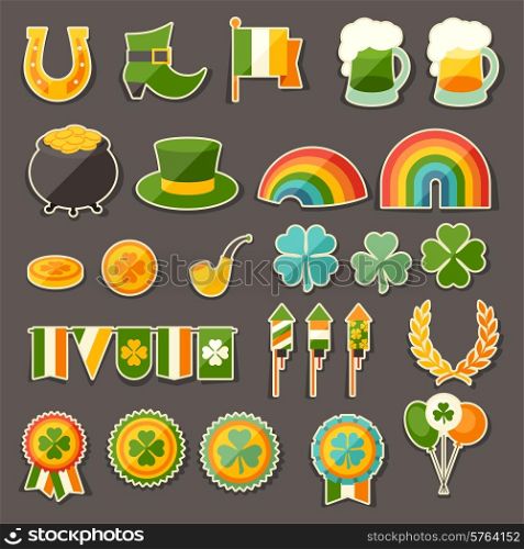 Saint Patrick&#39;s Day sticker icons set.
