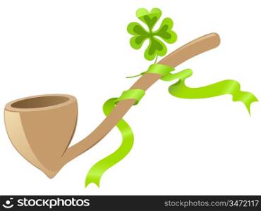 Saint Patrick&acute;s Day background with tobacco pipe and four leaf clover