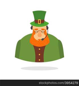 Saint Patrick call center. leprechaun and headset. Leprechaun responds to phone calls. Customer service from back support. St. Patrick&rsquo;s day call center&#xA;