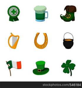 Saint Patrick day icons set. Cartoon illustration of 9 Saint Patrick day vector icons for web. Saint Patrick day icons set, cartoon style