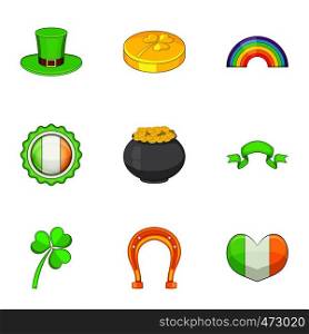 Saint Patrick day icons set. Cartoon set of 9 saint Patrick day vector icons for web isolated on white background. Saint Patrick day icons set, cartoon style