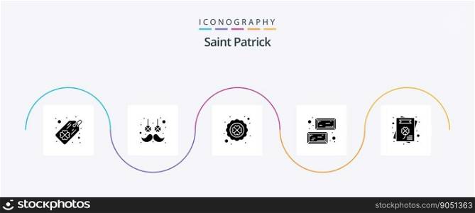 Saint Patrick Glyph 5 Icon Pack Including invitation. cultures. four leaf clover. saint. ingot