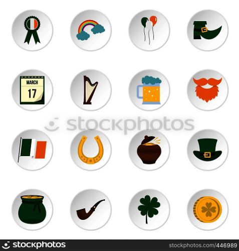 Saint Patrick icons set in flat style isolated vector icons set illustration. Saint Patrick icons set in flat style