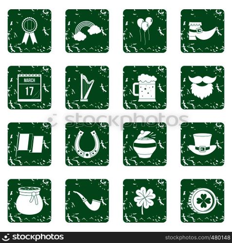 Saint Patrick icons set in grunge style green isolated vector illustration. Saint Patrick icons set grunge