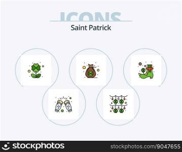 Saint Patrick Line Filled Icon Pack 5 Icon Design. clover. bag. four leaf clover. horseshoe. festival