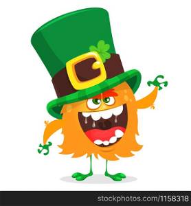 Saint Patrick. National Irish holiday. Vector illustration of monster leprechaun in green hat isolated on white background