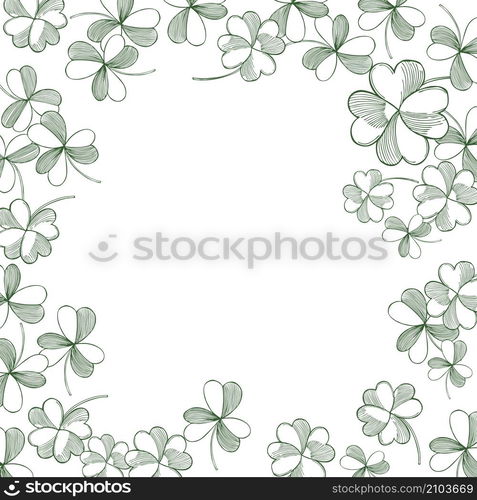 Saint Patrick&rsquo;s Day background with with hand drawn green clover. Sketch illustration. Saint Patrick&rsquo;s Day background