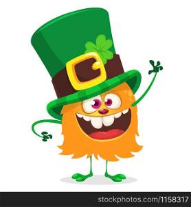 Saint Patrick&rsquo;s Day. Funny monster leprechaun. Isolated. Cartoon vector illustration