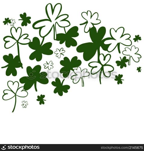 Saint Patrick&rsquo;s Day Vector Background with Green Clover. Sketch illustration.