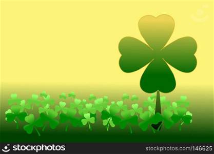 Saint Patrick's day green shamrock clover pattern on gold and green gradient background.
