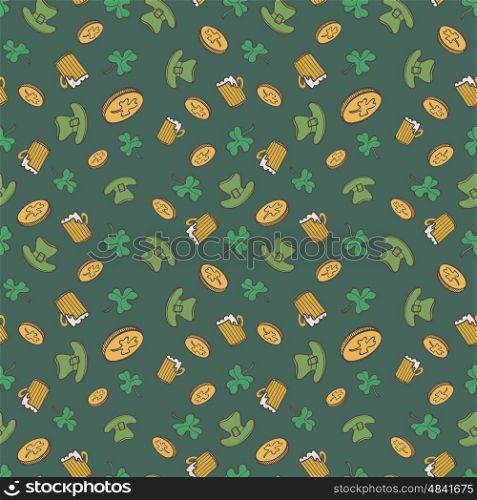 Saint Patrick's Day Pattern With Coins, Cover, Beer mug And Leprechaun Hat