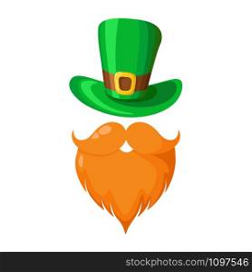 Saint Patricks Day cartoon bowler hat, boots and long green striped ctockings, traditional symbols and decorations of folk holiday, vector isolated icon on white. Saint Patricks Day cartoon