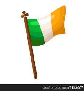 Saint Patricks Day cartoon ireland flag, traditional backward symbol, folk holiday with festive decorations and attribution, vector set isolated icon on white. Saint Patricks Day cartoon