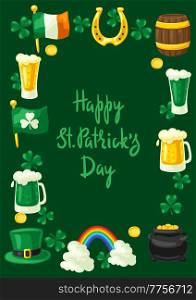 Saint Patricks Day greeting card. Holiday illustration with Irish festive national items.. Saint Patricks Day greeting card. Holiday illustration with Irish national items.