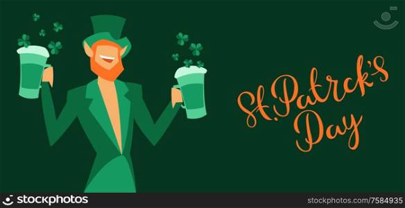 Saint Patricks Day greeting card with leprechaun. Holiday illustration with Irish symbol.. Saint Patricks Day greeting card with leprechaun.