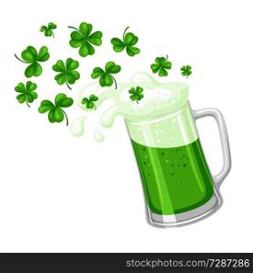 Saint Patricks Day illustration. Ale or beer in mug with clover. Irish festive national items.. Saint Patricks Day illustration. Ale or beer in mug with clover.