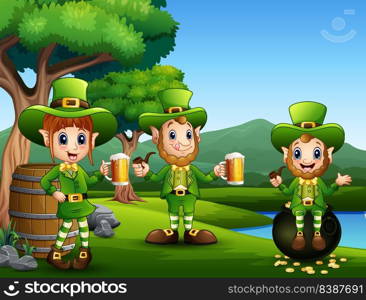 Saint Patricks Day Leprechaun celebrate on the nature 