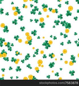 Saint Patricks Day seamless pattern. Holiday background with Irish symbol shamrock clover. Saint Patricks Day seamless pattern.