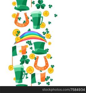 Saint Patricks Day seamless pattern. Holiday illustration with Irish festive national items.. Saint Patricks Day seamless pattern.
