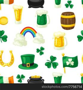Saint Patricks Day seamless pattern. Holiday illustration with Irish festive national items.. Saint Patricks Day seamless pattern. Holiday illustration with Irish national items.