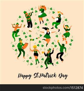Saint Patricks Day. Vector illustration with funny people