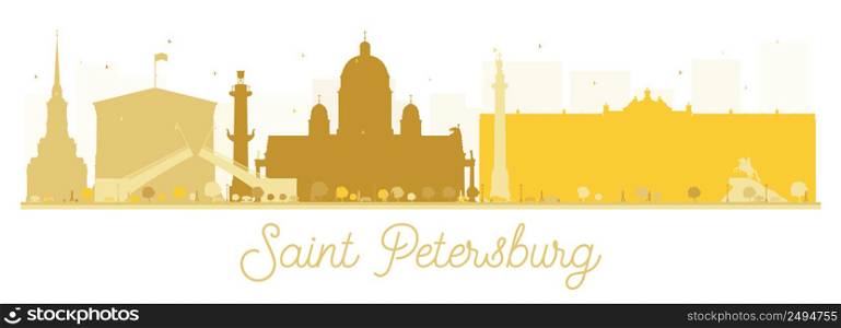 Saint Petersburg City skyline golden silhouette. Vector illustration. Simple flat concept for tourism presentation, banner, placard or web. Business travel concept. Cityscape with landmarks