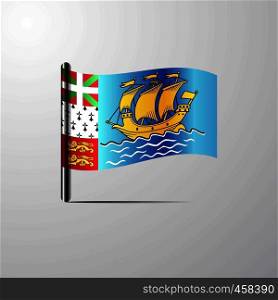 Saint Pierre and Miquelon waving Shiny Flag design vector