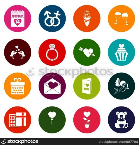 Saint Valentine icoins set. Simple illustration of 16 Saint Valentine vector icons many colors set isolated on white for digital marketing. Saint Valentine icons many colors set