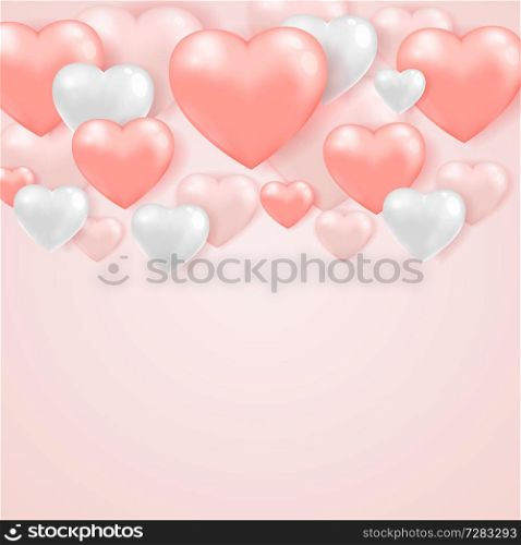 Saint Valentine&rsquo;s day greeting card with pink and white hearts on a pink gentle background. Vector illustration.