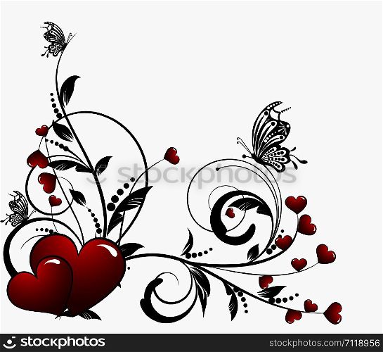 saint valentines day heart floral abstract background with butterfly