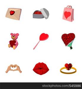 Saint Valentines day icons set. Cartoon illustration of 9 saint Valentines day vector icons for web. Saint Valentines day icons set, cartoon style