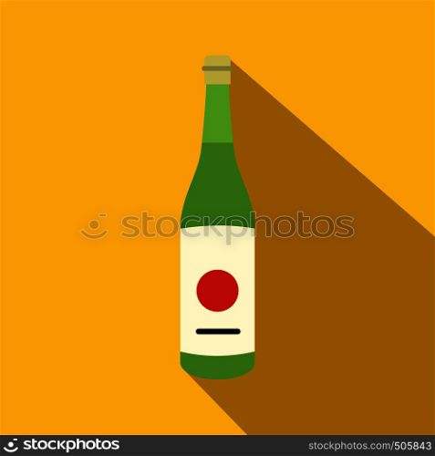 Sake bottle icon in flat style on a yellow background . Sake bottle icon, flat style