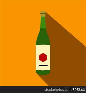 Sake bottle icon in flat style on a yellow background . Sake bottle icon, flat style