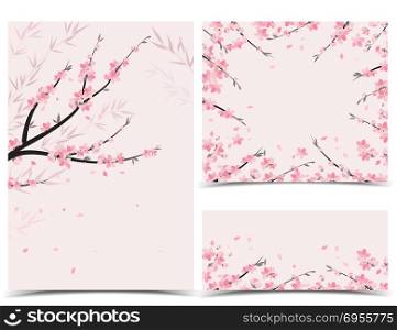 Sakura branch decoration. Vector illustration Sakura branch decoration. Floral background. Pink flowers. Set of greeting cards