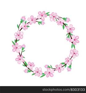 Sakura cherry blossom flower for sufface design .Circle wrreath for card or invitations. Sakura cherry blossom flower design