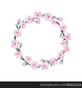 Sakura cherry blossom flower for sufface design .Circle wrreath for card or invitations. Sakura cherry blossom flower design