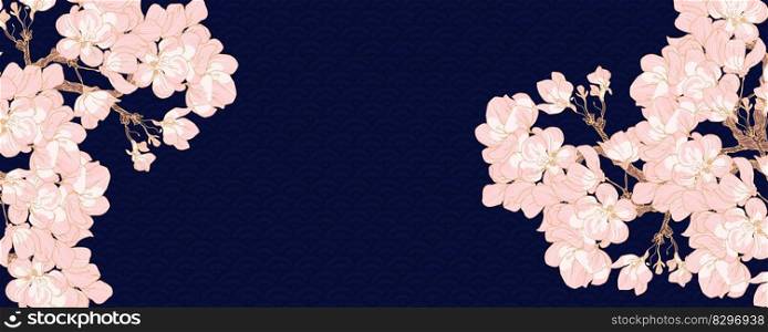 Sakura cherry blossom in bloom japanese vector background. Horizontal banner. Sakura cherry blossom in bloom japanese vector background