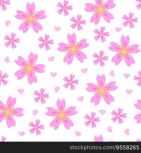 Sakura flower on blue background vector illustration. Cute floral pr∫.. Sakura flower seam≤ss pattern. Japa≠se cherry pr∫. Romantic spring floral Illustration in flat cartoon sty≤.