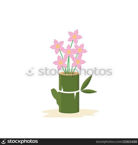 sakura flowers in bamboo vase icon vector element design template web