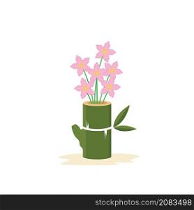 sakura flowers in bamboo vase icon vector element design template web